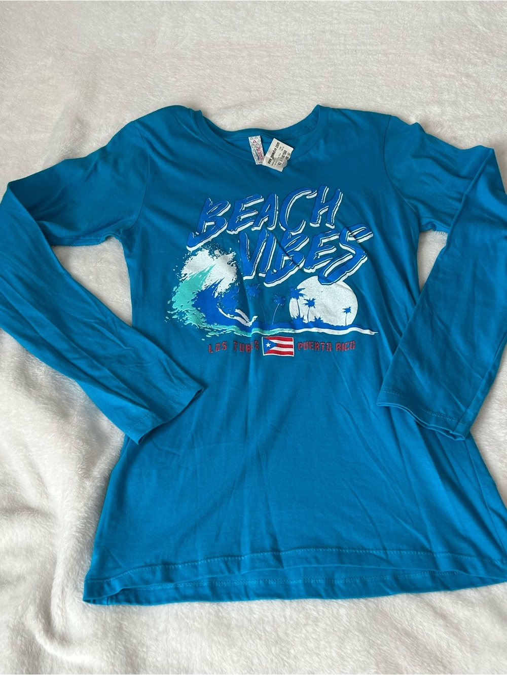 Alstyle Turquoise Crewneck Tee with Tag Detail Puerto Rico Themed